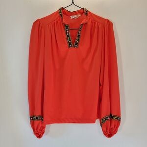 Vintage Irving Nadler puffy sleeve orange blouse with floral details - S